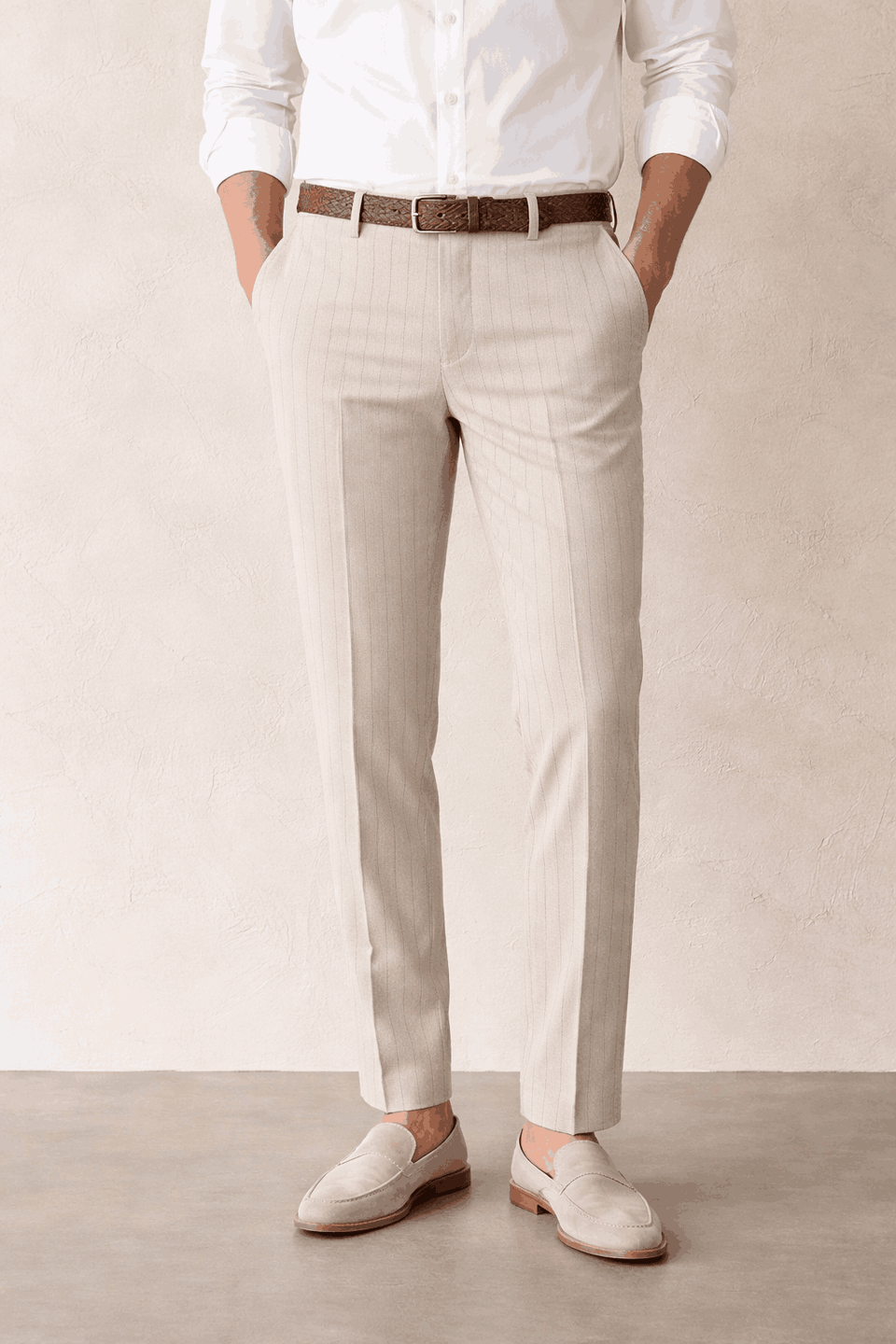 Celio Men's Natural /Black Striped Tailored Trousers | Celio in Lebanon