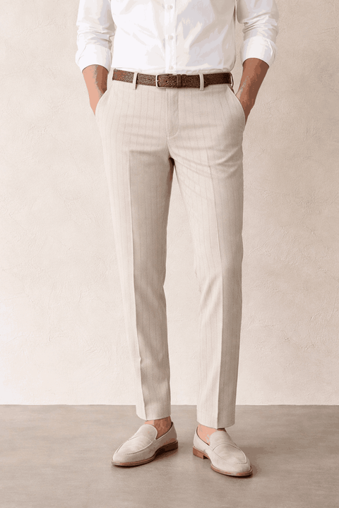 Celio Men's Natural /Black Striped Tailored Trousers | Celio in Lebanon