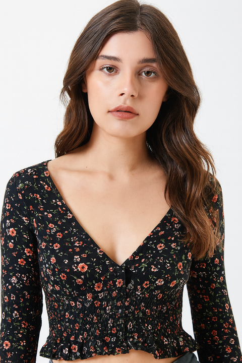 Forever 21 Women's Black Long Sleeve Floral Blouse | Forever 21 In Lebanon