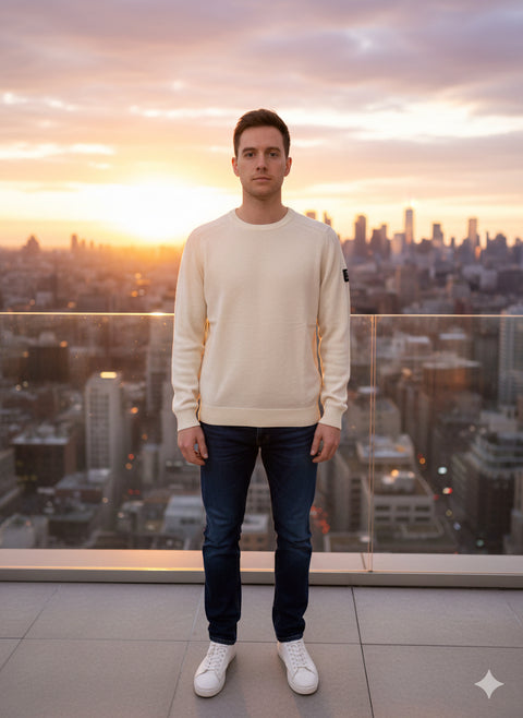 Rebel Men's Off White Long Sleeve Sweater |Rebel In Lebanon