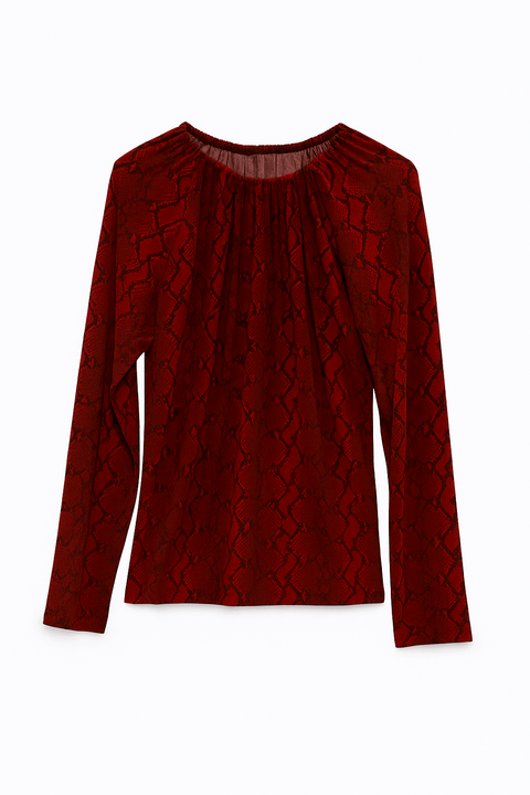 Michael Kors Women's Burgundy Snake-Print Long-Sleeve Blouse | Michael Kors In Lebanon