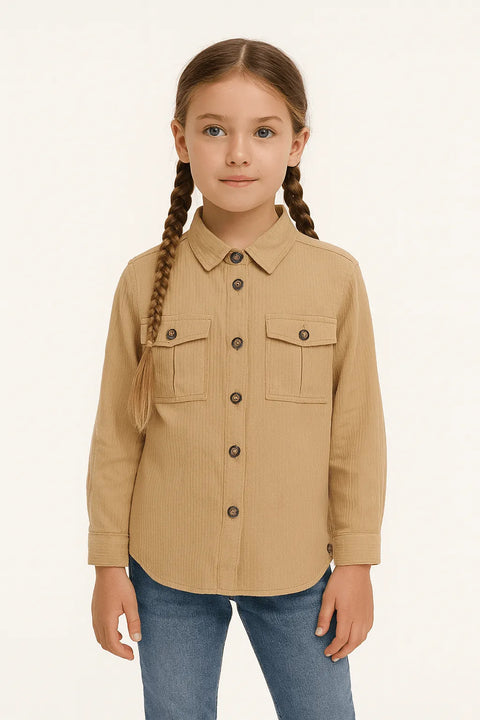 POMPdeLUX Girl's Beige Shacket Jacket  |POMPdeLUX in Lebanon