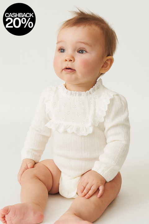 Reserved Baby Girl's White Ruffe Long Sleeve Bodysuit |Reserved In Lebanon