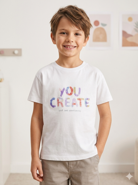 Reserved Boy's White Printed T-Shirt | Reserved In Lebanon