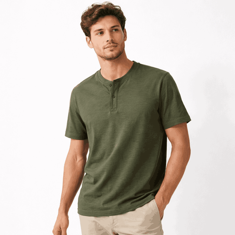 Celio Men’s Olive Green Slub Knit Henley T-Shirt|Celio In Lebanon