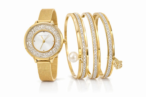 Laura Ashley Women's Gold 7 Pcs Glitter Bangles With Mesh Watch | Laura Ashley In Lebanon