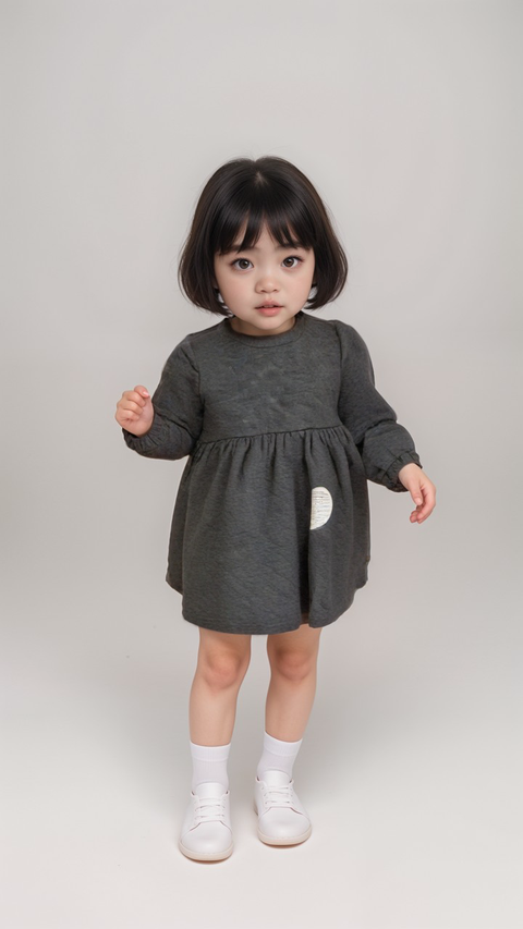 POMPdeLUX Baby Girl's Grey Long-Sleeve Dress |POMPdeLUX in Lebanon