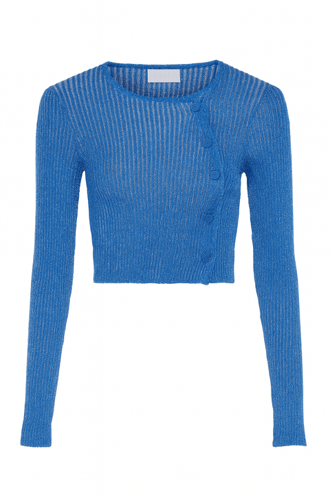 LeGer Women's Blue Long-Sleeve Buttoned Crop Top | LeGer in Lebanon