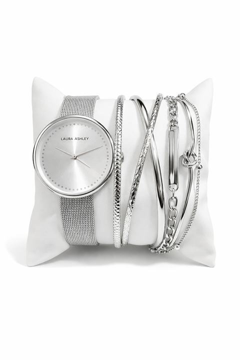 Laura Ashley Women's Silver 5 Pcs Bangle Stack With Mesh Watch | Laura Ashley In Lebanon
