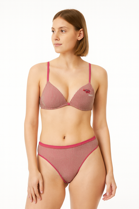 Demar Women's Fuschia & Grey Striped Look Me Underwear Set | Demar In Lebanon