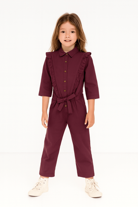 POMPdeLUX Girl's Plum Short-Sleeve Jumpsuit | POMPdeLUX In Lebanon