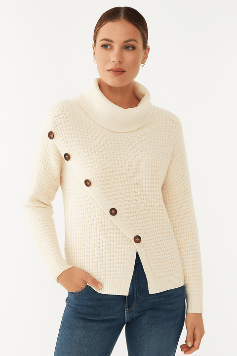 Venca Women's White Knitted Turtle Neck Sweater | Venca In Lebanon