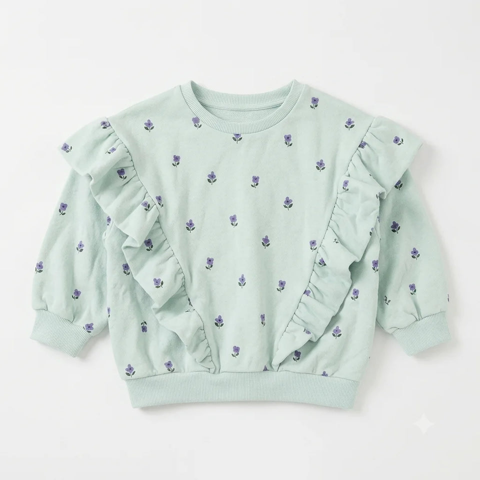 Zara Girl's Light Green & Purple Floral Sweatshirt With Ruffle Details | Zara In Lebanon