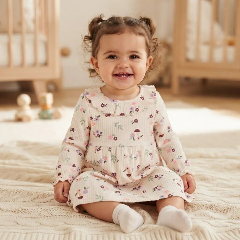 Sinsay Baby Girl's Cream All-Over Delicate Floral Print Dress