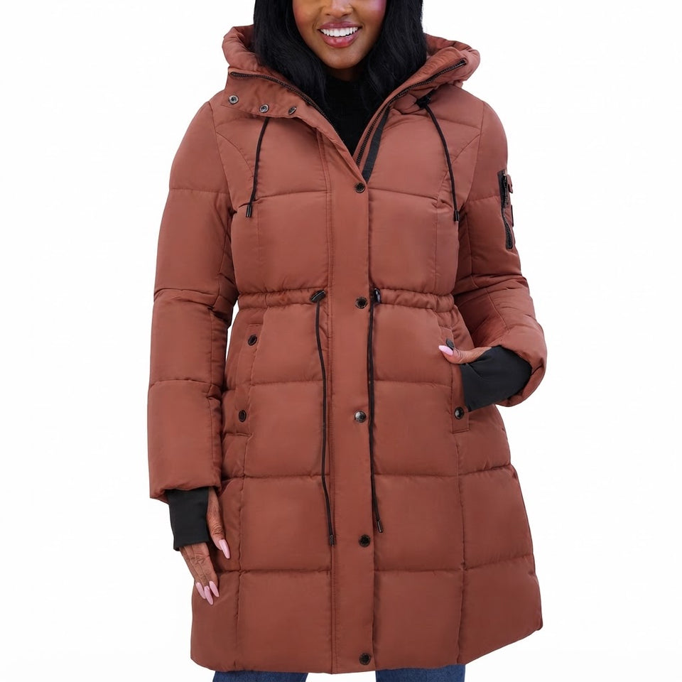 Steve Madden Women's Brick Petite Hooded Puffer Anorka Coat