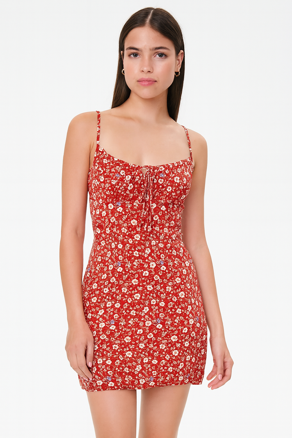 Forever 21 Women's Red Sleeveless Floral Printed Cut Out Mini Dress | Forever 21 In Lebanon