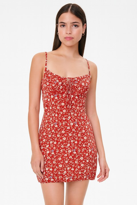 Forever 21 Women's Red Sleeveless Floral Printed Cut Out Mini Dress | Forever 21 In Lebanon