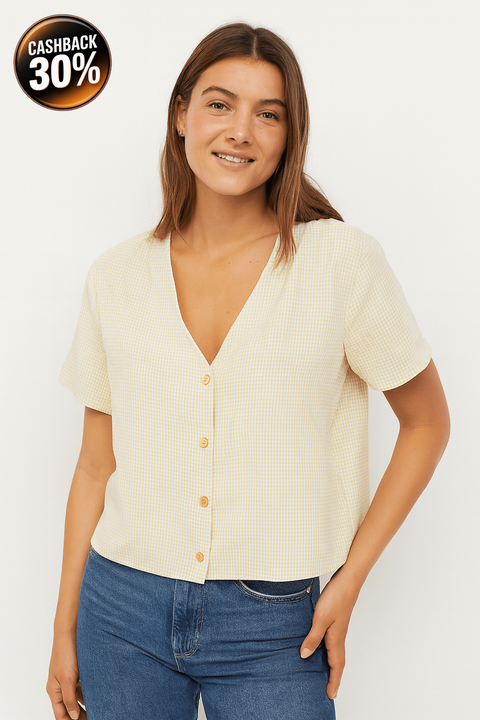 Mango Women's Beige See-Through Short-Sleeve Shirt| Mango in Lebanon