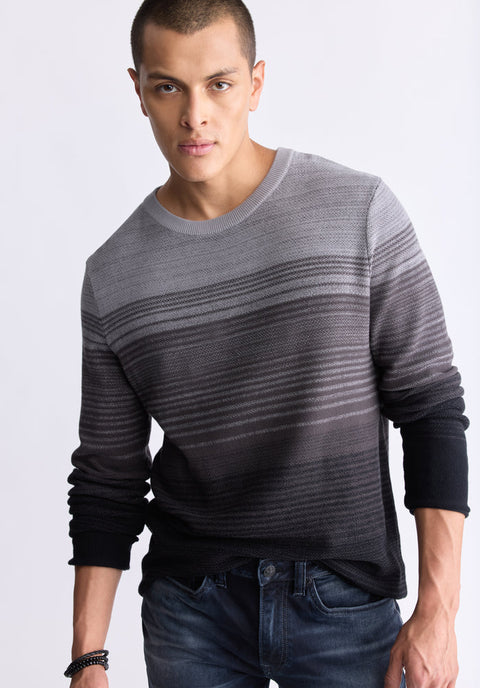 Buffalo David Bitton Men's Charcoal Gradient Striped Knit Pullover Sweater | Buffalo David Bitton In Lebanon
