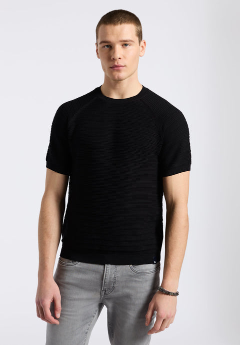 Buffalo Men's Black Textured Knit Short-Sleeve Sweater  | Buffalo In Lebanon