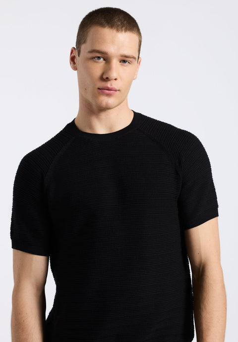 Buffalo Men's Black Textured Knit Short-Sleeve Sweater  | Buffalo In Lebanon