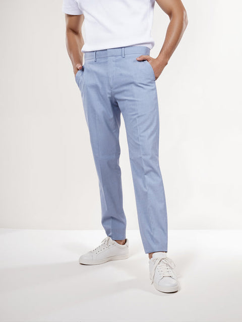 Celio Men's Light Blue Solid Slim Fit Polyester Trouser | Celio In Lebanon
