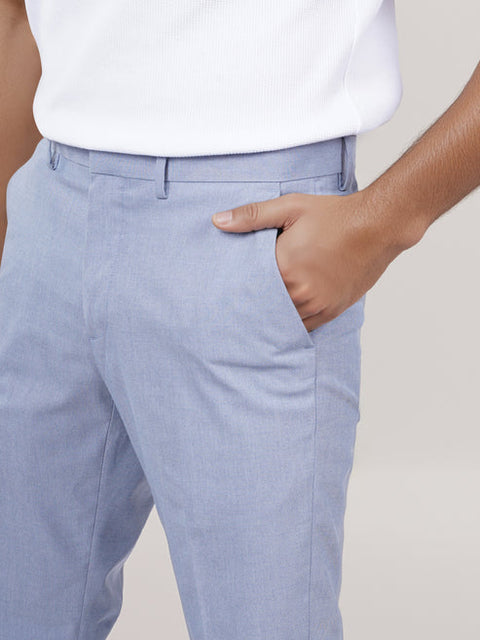 Celio Men's Light Blue Solid Slim Fit Polyester Trouser | Celio In Lebanon