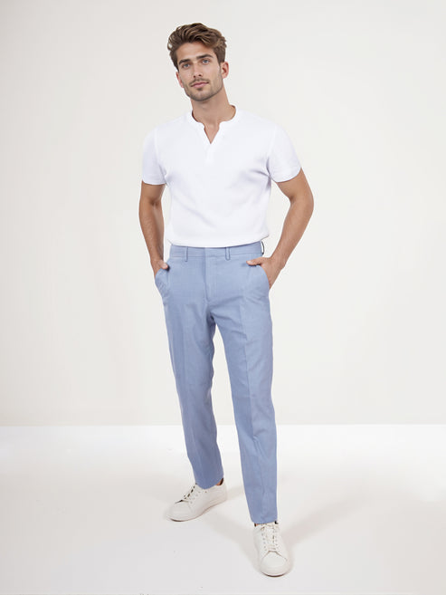 Celio Men's Light Blue Solid Slim Fit Polyester Trouser | Celio In Lebanon