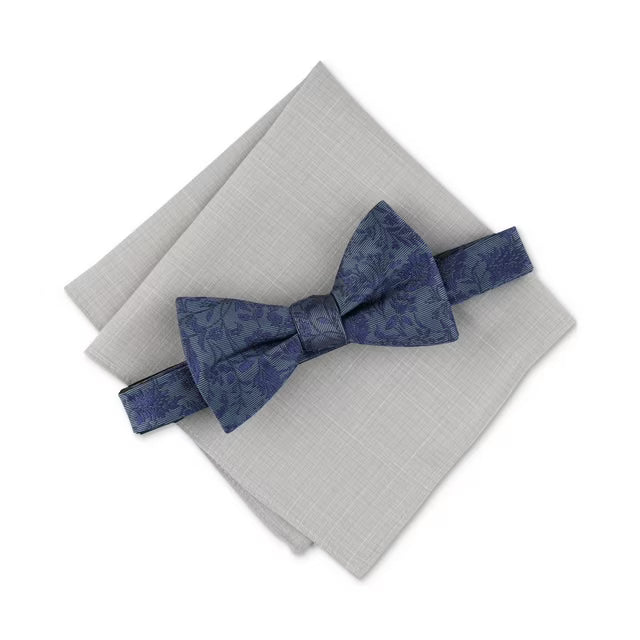 Bar III Men's Dusty Blue Edken Bow Tie Pocket Square Set Denim | Bar III In Lebanon