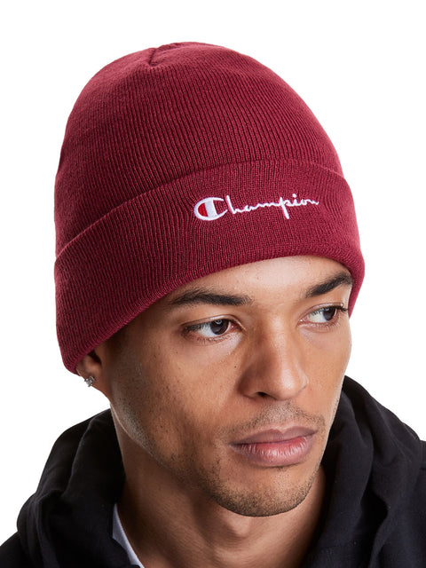 Champion Mens Script-Logo Beanie Maroon OS ABW898