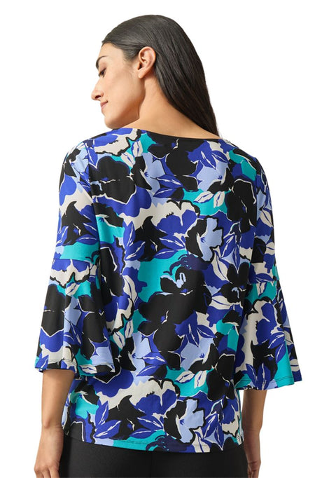 Kasper Women's Blue Multi V-Neck Floral Bell-Sleeve Blouse | Kasper In Lebanon