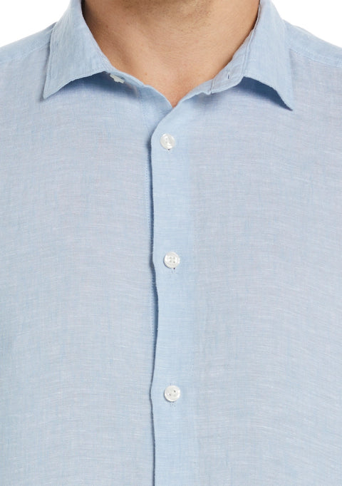 Perry Ellis Men's Light Blue Long Sleeve Solid Linen Woven Button Down Shirt | Perry Ellis In Lebanon