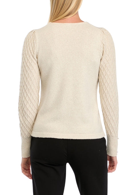 Anne Klein Women's Beige Long Sleeve Crew Neck Diamond Stitch Sweater  | Anne Klein in Lebanon