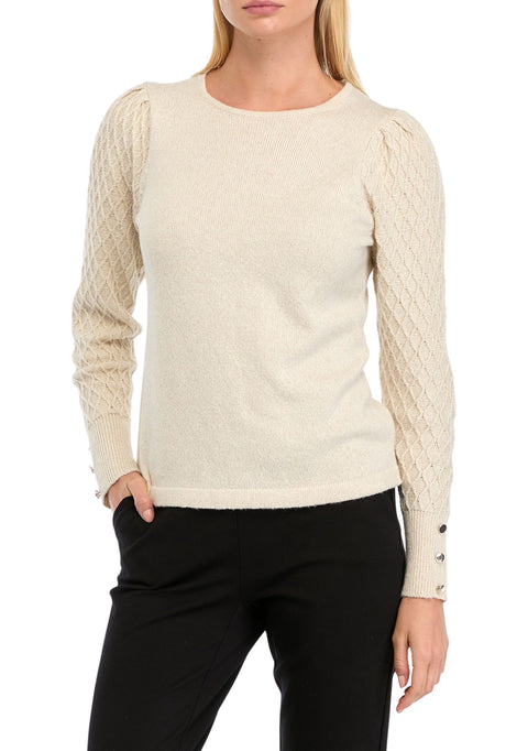 Anne Klein Women's Beige Long Sleeve Crew Neck Diamond Stitch Sweater  | Anne Klein in Lebanon
