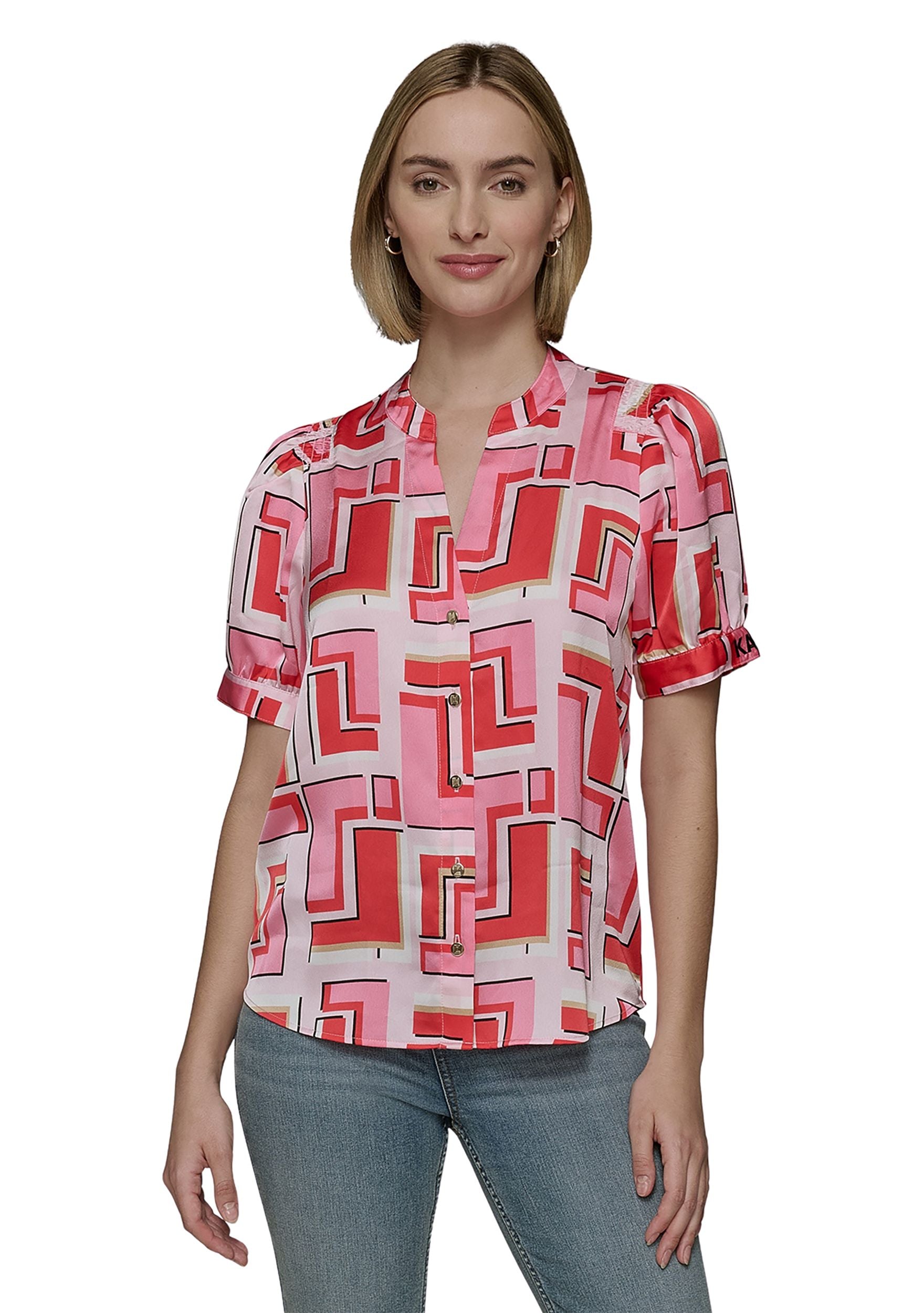 Karl Lagerfeld Paris Women's Multicolor Short Sleeve Geometric Printed Shirt | Karl Lagerfeld Paris In Lebanon