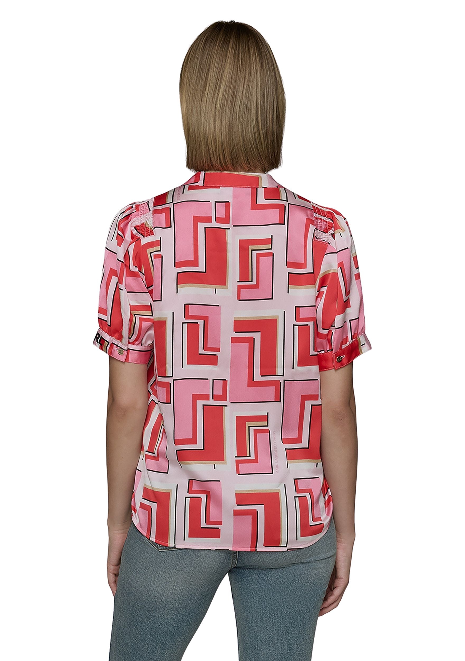 Karl Lagerfeld Paris Women's Multicolor Short Sleeve Geometric Printed Shirt | Karl Lagerfeld Paris In Lebanon
