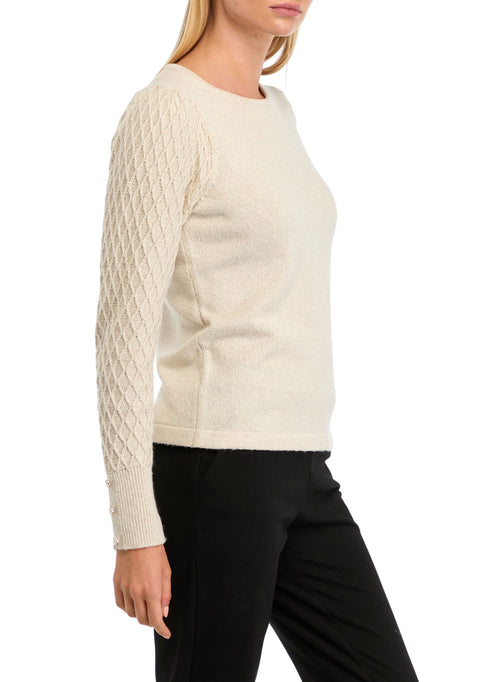 Anne Klein Women's Beige Long Sleeve Crew Neck Diamond Stitch Sweater  | Anne Klein in Lebanon