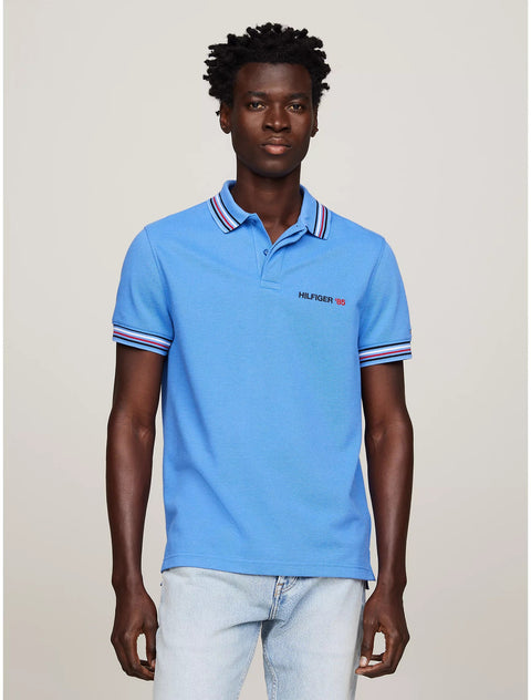 Tommy Hilfiger Men's Blue  Regular Fit Stripe Tipped Polo T-Shirt | Tommy Hilfiger  in Lebanon