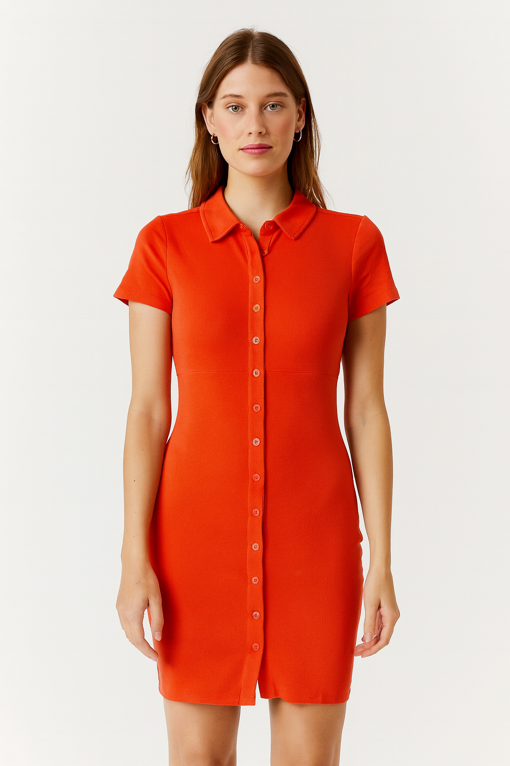 Forever 21 Women's Red Orange Buttoned Short Sleeve Mini Dress | Forever 21 In Lebanon