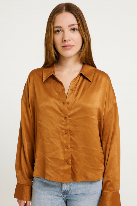 Forever 21 Women's Gold Long Sleeves Shirt | Forever 21 In Lebanon