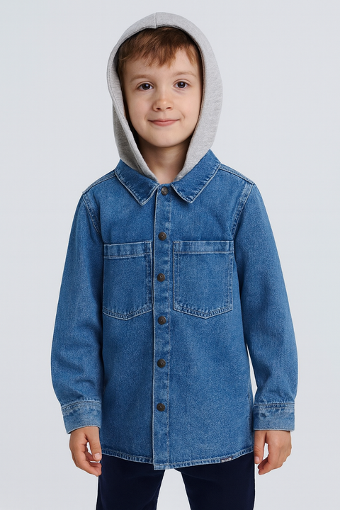 Reserved Boy's Blue Denim Hooded Shirt | Reserved In Lebanon