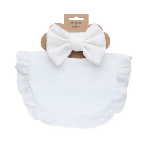 Ruffled soft bibs headbands set for toddlers