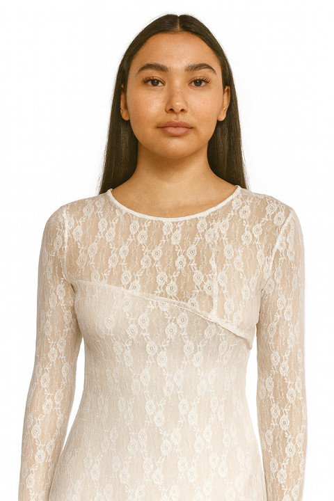 Forever 21 Women's White Lace Long Sleeve Bodysuit |Forever 21 In Lebanon