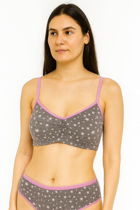 Demar Women's Grey & Pink Strapped Lingerie Set | Demar In Lebanon