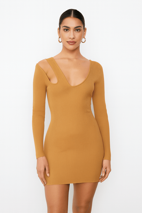 LeGer Women's Mustard Long-Sleeve Dress| LeGer in Lebanon