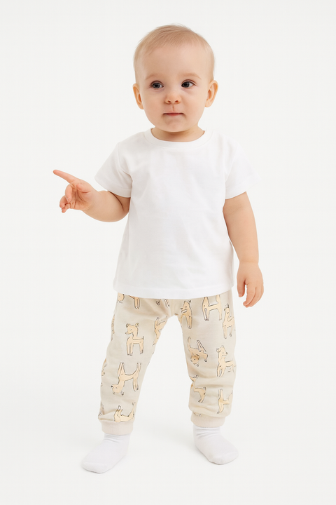 Sinsay Baby Girl's Beige Printed Animals Cuffed Sweatpants | Sinsay In Lebanon