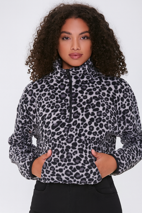 Forever 21 Women's Black & White Tiger Printed Turtle Neck Crop Sweater | Forever 21 In Lebanon