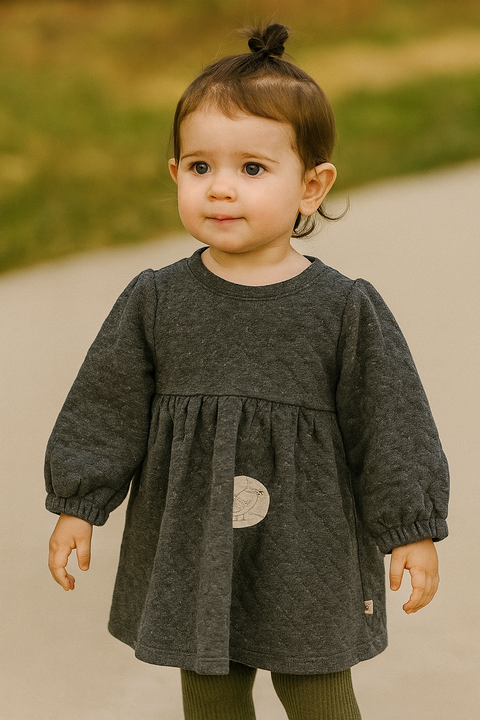 POMPdeLUX Baby Girl's Grey Long-Sleeve Dress |POMPdeLUX in Lebanon