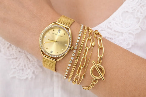 Laura Ashley Women's Gold 5 Pcs Layered Bracelet Set With Watch | Laura Ashley In Lebanon