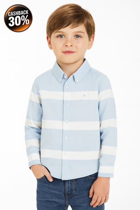 Boboli Boy's White/Blue Striped Shirt| Boboli in Lebanon